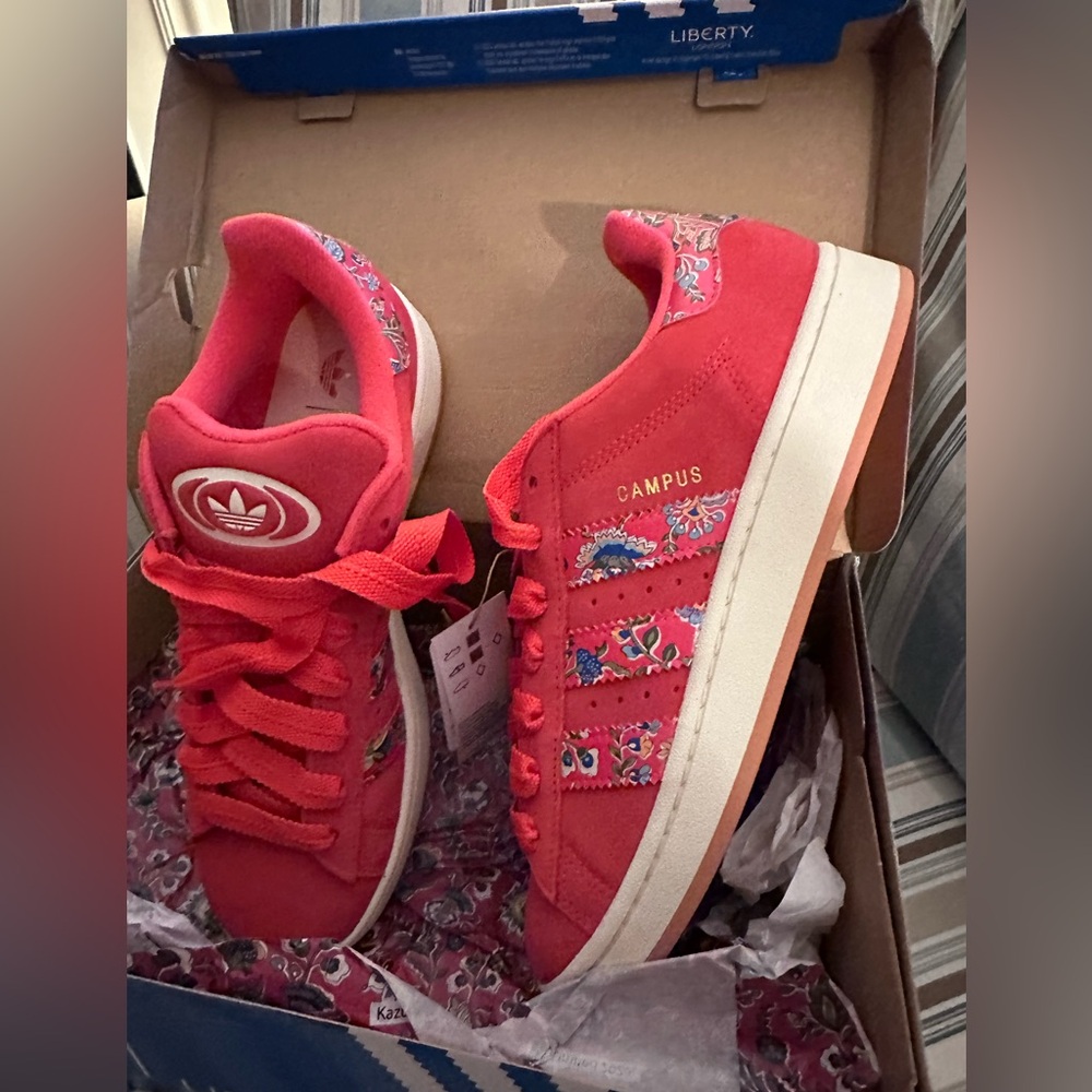 Adidas Women's Red and Floral Campus Sneakers - Picture 2 of 11